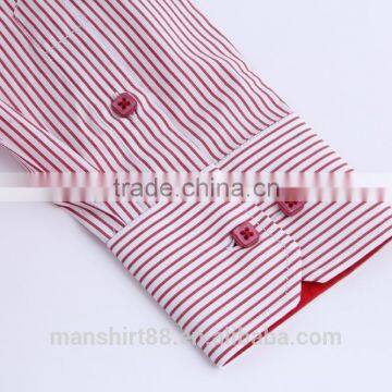 100% Cotton Red Stripe Double Collar Mens Dress Shirts photo-3