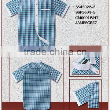 Mini Club collar summer short sleeve checked kids shirt for boys