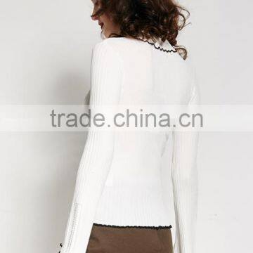 Women's Crew Neck Cotton Free Knitting Pullover Sweater Pattern With Zipper photo-4