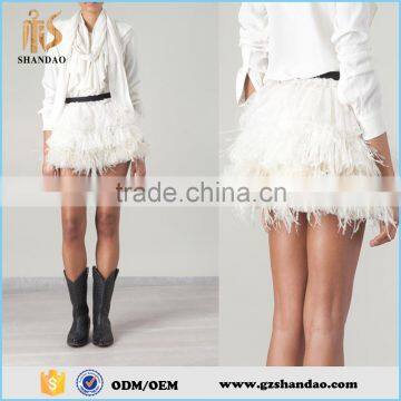 2016 Guangzhou shandao winter fashion short mini elastic waist skirt ostrich feather