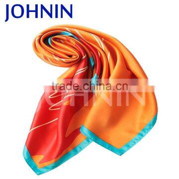 Latest comfortable digital print colorful JOHNIN brand square silk satin scarves