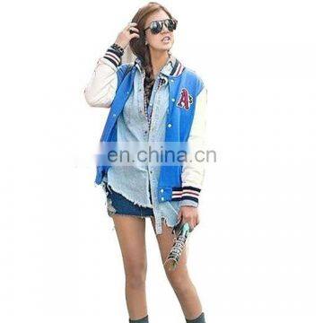 New Satin Top Varsity Jackets/women satin varsity jacket wholesale/Ladies Royal Blue Color Satin Varsity Jacket