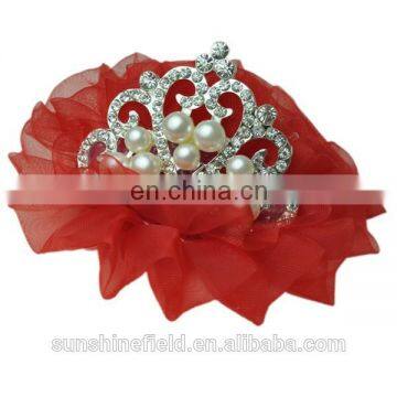 Tulle Flower with Crystal & Pearl Tiara Hairband Accessories For Toddlers Kids