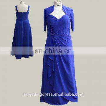 RP0044 Real Sample Dress Half Sleeve Jacket Ruched Top Beaded Floor Length Long Blue Evening Dresses Chiffon Evening Gowns