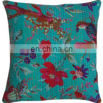 Indian Bird Printed Cushion Cover Bird Of Paradise Kantha Cushion Cover photo-2