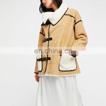 Women wear contrast oversized duckle bike suede winter jacket