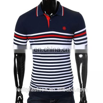 OEM Fashion Men's 100% Cotton Striped Custom Polo Shirt with Logo Embroidery