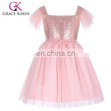 Grace Karin Multi-Layers Square Neck Sequined Birthday Dress for Little Girls Princess Ballerina Party CL008980-1