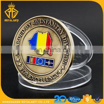 Custom Military Awarded Soft Enamel Coin In Antique Gold