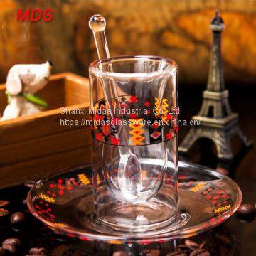 Borosilicate Cylinder Double Wall Turkish Glass Tea Cup With Plate and Spoon photo-3