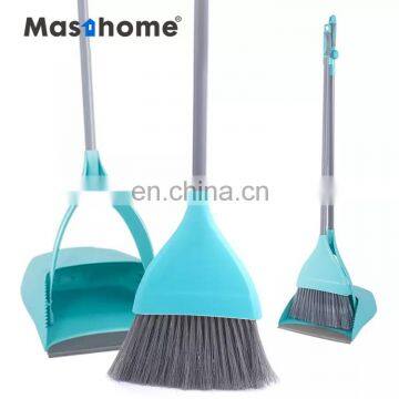 Masthome Premium Broom and Upright  Dustpan Combo Self-Cleaning Set,Fold Design Windproof Long Handle Broom and Dustpan set