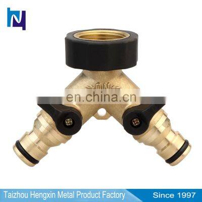 HX-3105 Brass Y Valve 2 Way Hose Valve Shut Off Quick Release Connector Garden Tap Hose Adapter Splitter for 3/4 1/2 Hose