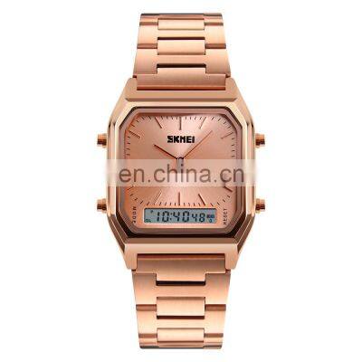 SKMEI 1220 rose gold stainless steel wrist watch analog digital wristwatches for men women