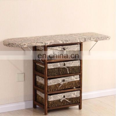 Wicker Iron Rack Wooden Wall Foldable Ironing Board In cabinet