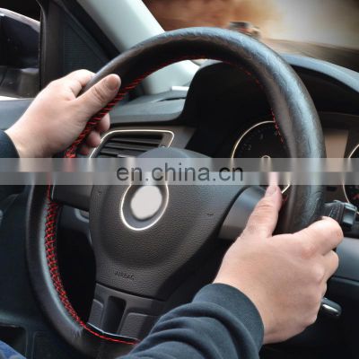 Autoaby DIY Genuine Leather Car Steering Wheel Cover Soft Anti slip 100% Cowhide Leather handsewn car steering wheel sleeve 38CM