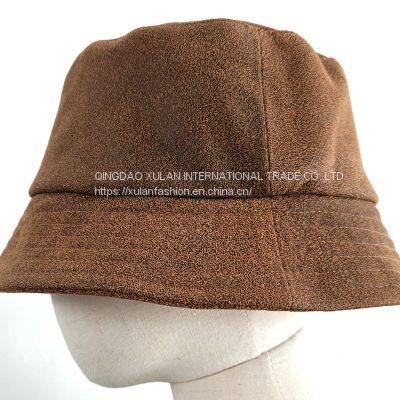 Men's and Women's Fashion Genuine Sheepskin Leather Bucket Hat photo-5