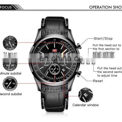 Mini Focus MF0116G Branded Quartz Watches Chronograph Leather Custom Logo Mens Watch Set photo-4