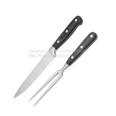 Hot Sale 2pcs BBQ Kitchen Stainless Steel Carving Meat Knife and Fork Set photo-2