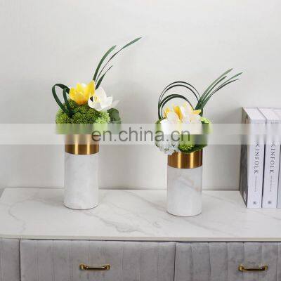 White Marble Cylinder Vase Cylinder Home Decor Marble Desk Ornaments photo-4