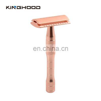 OEM Razor Manufacturer Rose Gold Metal Handel Hair Removal Safety Shaving Razor