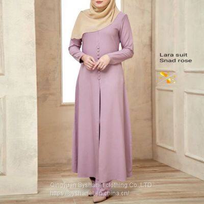 BS-FC1962 Women's Long Sleeve 2 Piece Maxi Dress Muslim Abaya Robe Plain Simple Modern Islamic Arabic Style Casual Dress photo-4