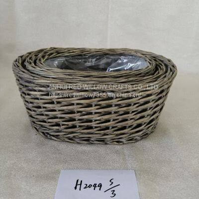 Hot Sale Willow Oval Wicker Storage Baskets Grey Painted Willow Basket With Clear Foil Inside