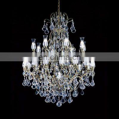 Retro style bar restaurant pendant light wrought iron big crystal chandelier