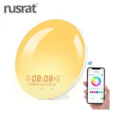 Smart Wake Up Light Supporting App/voice Control With Fm Radio And 4 Alarm Setting, Wake You Up And Help To Sleep Function