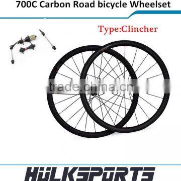 Wholesale 700c full carbon fiber cycling wheels 38mm clincher road bicycle wheelset 25mm width complete carbon road bike wheels                        
                                                Quality Choice