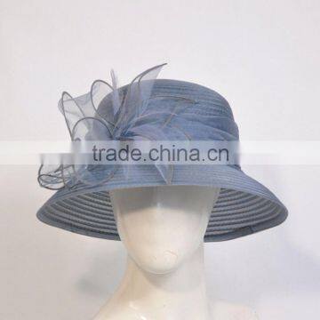 Wide Brim Blue Braid Knitted Fancy Organza Hat