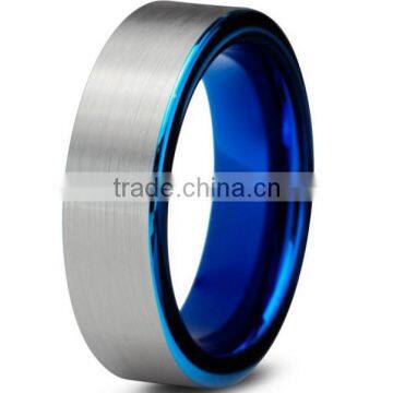 Tungsten Wedding Band Ring 6mm for Men Women Comfort Fit Blue Pipe Cut Brushed Rings