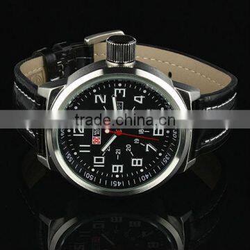 MR026 Brand New Black face mens man analog army military sport leatcher watch