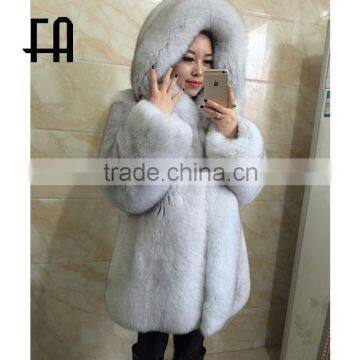 Factory direct fashion natural fox fur overcoat with hood