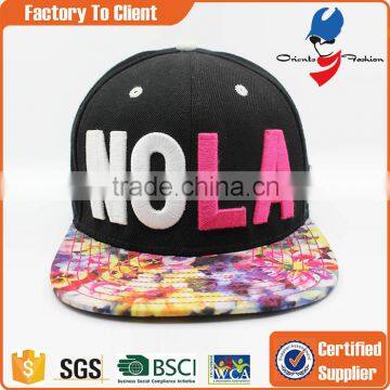 wholesale 3d embroidery snapback hats with flower brim