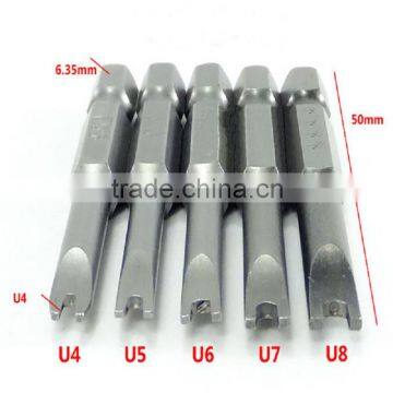 1/4 Inch Hex Shank Magnetic U Shaped Screwdriver Bits 50mm Length U4 U5 U6 U7 U8 AR-39