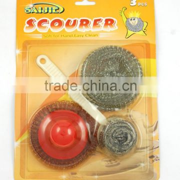 3pc kitchen mesh scourers set with plastic handle