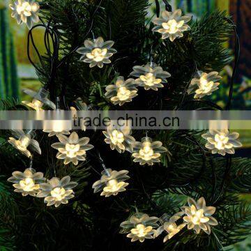 5.8M 20 LED Lotus Flower Christmas mas Party String Fairy Wedding Party LED Lights String Strip Solar Outdoor Warm White