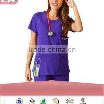 Wholesale OEM Classic Women's 6 Pocket Jewel Neck Solid Scrub/Nurse Uniform/Medical Scrubs /Hospital Uniform Top