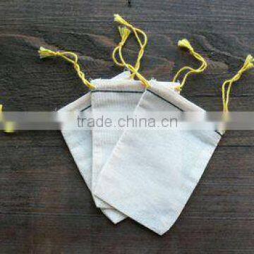 2.75 * 4 Cotton muslin bag with Yellow double drawstring with Black Hem
