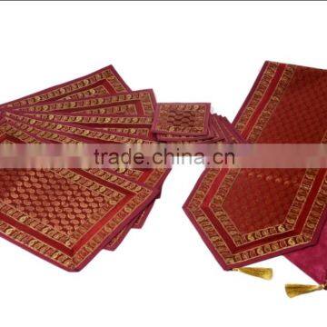 Silk Placemats and Coaster in Red Color Indian Silk Table Runner