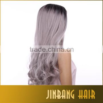 Natural Wave Wigs Long 24 inch 1B Ombre Silver Grey Lace Front Wigs/ Wavy Cosplay / Party Wigs