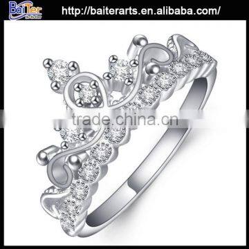 Platinium plated AAA zircon 925 sterling silver crown ring