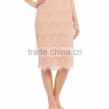Allover Lace Scalloped Fashion Pencil Lace Blouse and Skirt