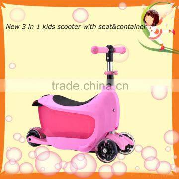 Latest type strong quality folding kids 3 in 1 seat scooter with nice container