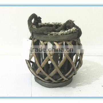 2016 Hot Sale Willow Round Bowl Candle Stand/hurricane With Round Glass