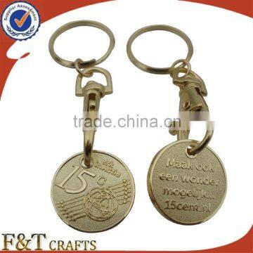 Custom plating gold sand bottom trolley coin/shopping trolley coin lock/trolley coin keychain