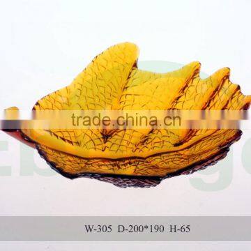 Hand made yellow leaf Glass Dish For fruit plate