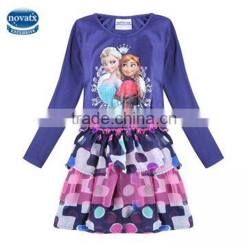 (H5493) New spring autumn children girls dress one piece dress with long sleeve red color