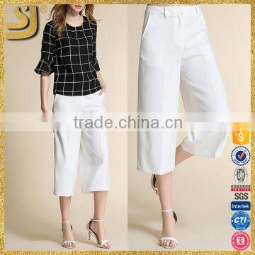 SS16 Newest designs casual ladies' white high waist plain culotte