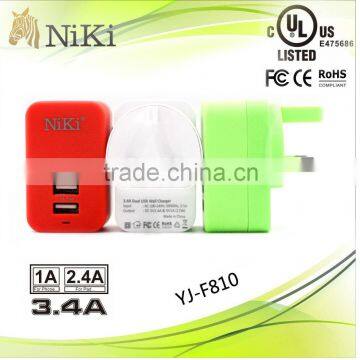 wholesale 3.4A high speed dual usb wall charger with UL CE FCC ROHS certificate